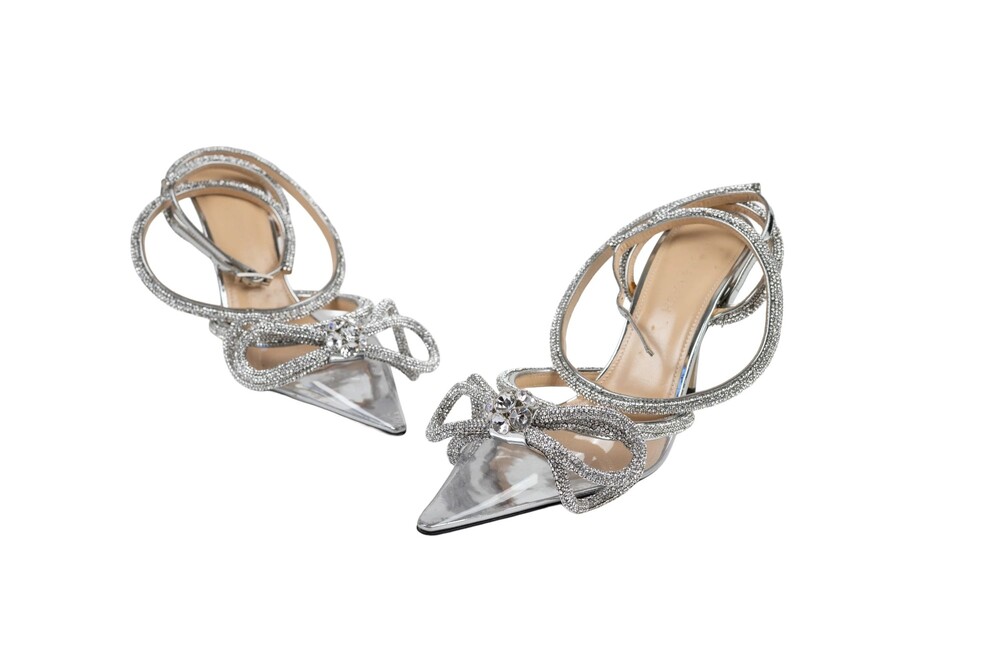 Mach & Mach Silver Crystal Double Bow Heels Size 37.5